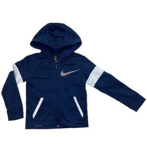 Nike DriFit Zip-up Hoodie- Boys S-Navy Blue/White